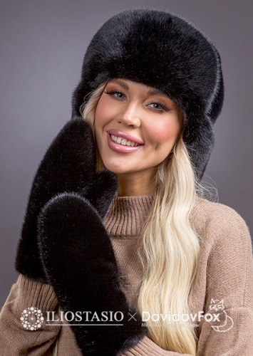 Комплект экомех  ушанка, варежки блэк
