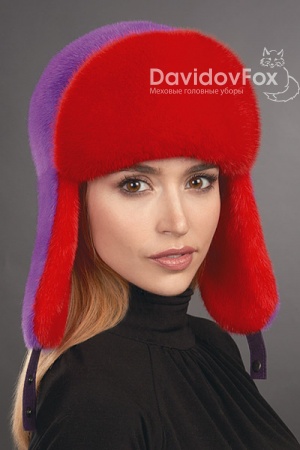 Ушанка норка фиолет, алый Ушанка норка фиолет, алый